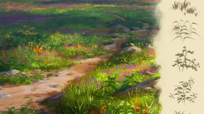 Procreate foliage brush pack for natural fields and landscapes